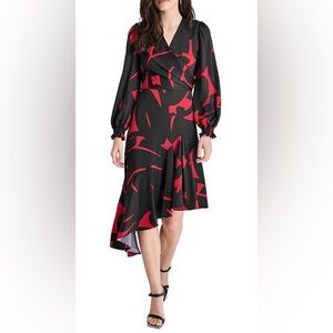 DKNY by Donna Karan Surplice V-Neck Long Balloon Sleeve Asymmetrical Dress | 4